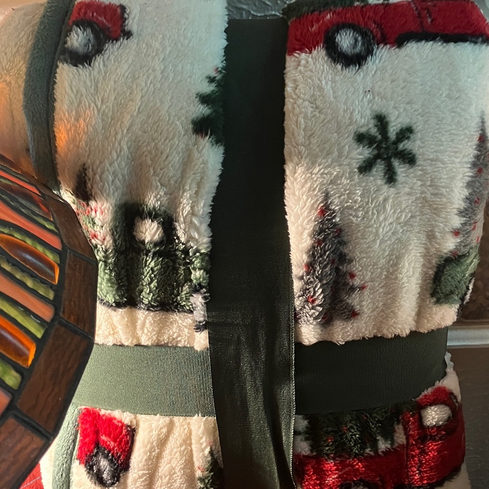 Cozy Green and White Sherpa Throw Blanket - Picture 3 of 9